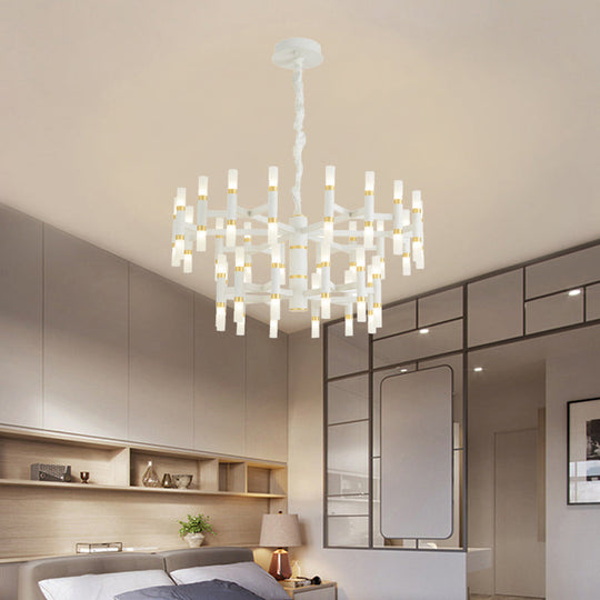 Modern LED Bedroom Chandelier - 24/36/60 Lights, Tubular Iron Shade, Black/White Pendant