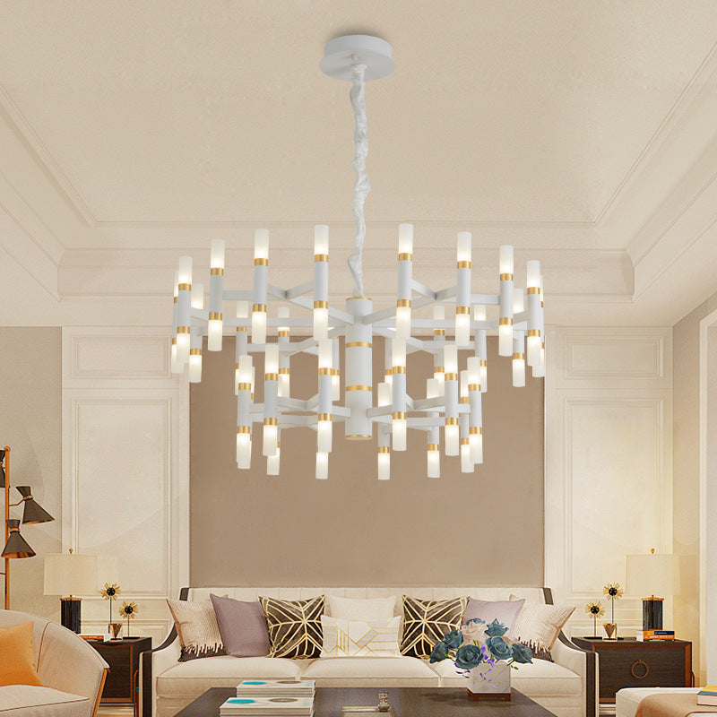 Modern LED Bedroom Chandelier - 24/36/60 Lights, Tubular Iron Shade, Black/White Pendant