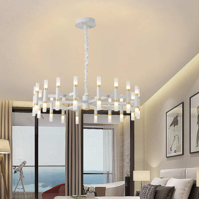 Modern LED Bedroom Chandelier - 24/36/60 Lights, Tubular Iron Shade, Black/White Pendant