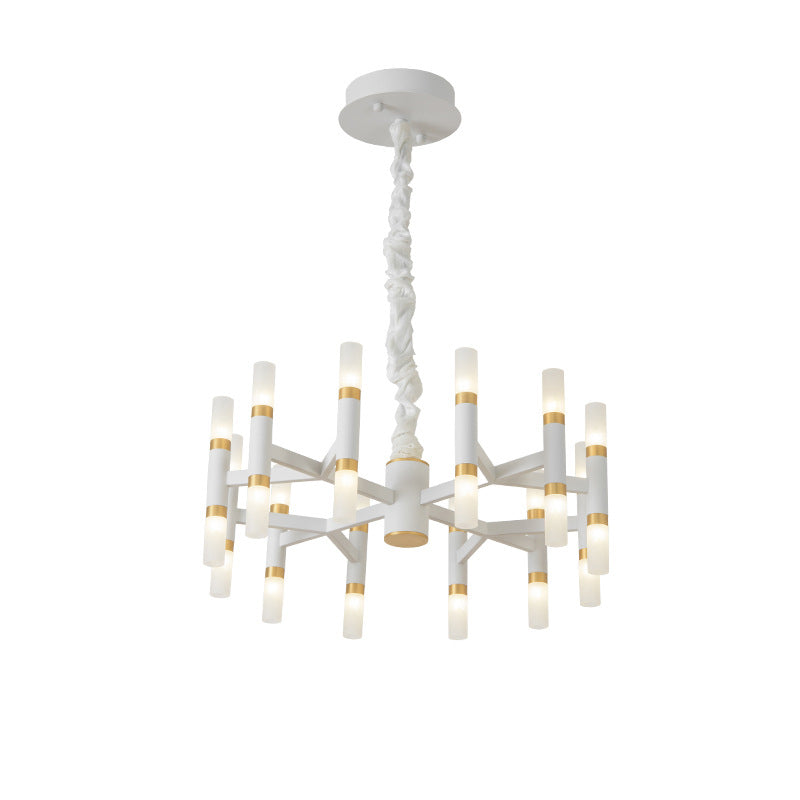 Modern LED Bedroom Chandelier - 24/36/60 Lights, Tubular Iron Shade, Black/White Pendant