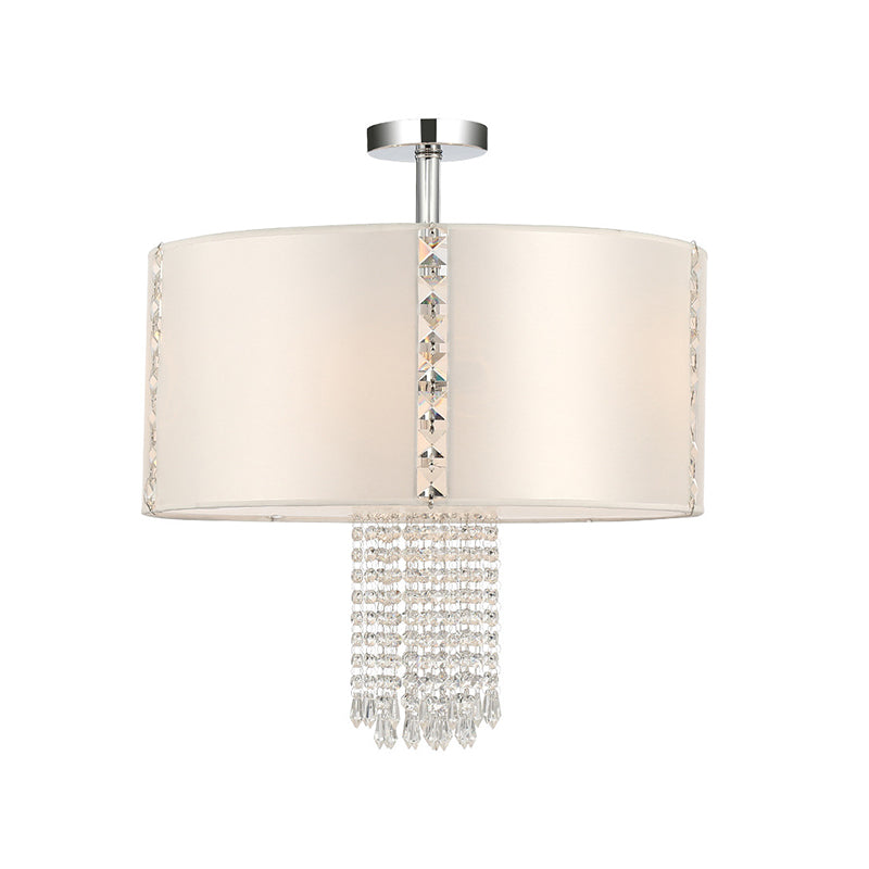 Modern 5-Light Chandelier with White Fabric Shade & Crystal Accents