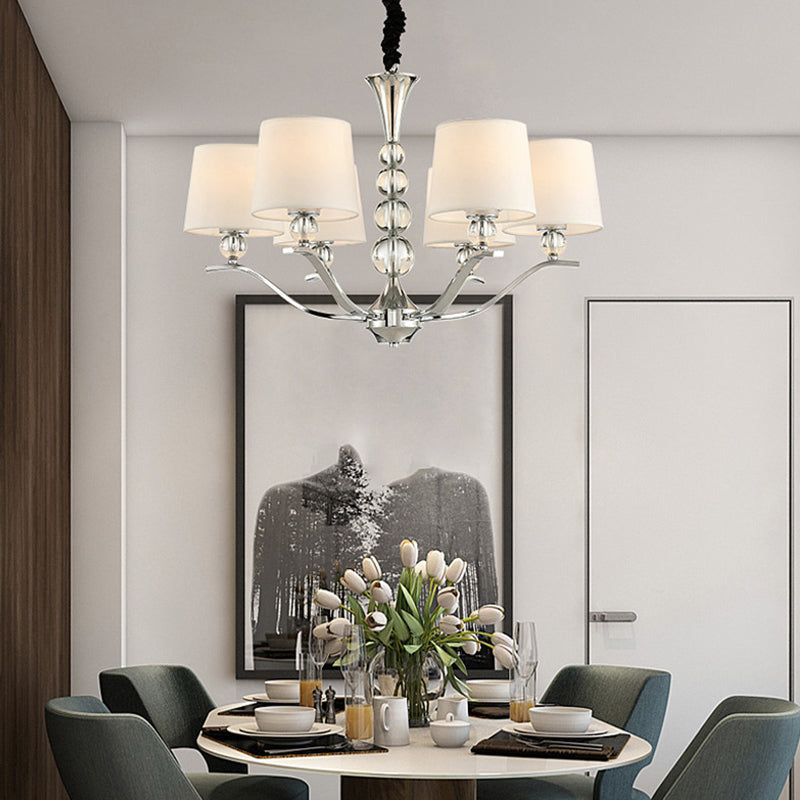 6-Head Minimalist Ceiling Lamp with Fabric Shade - Chrome Cone Chandelier Light for Dining Room