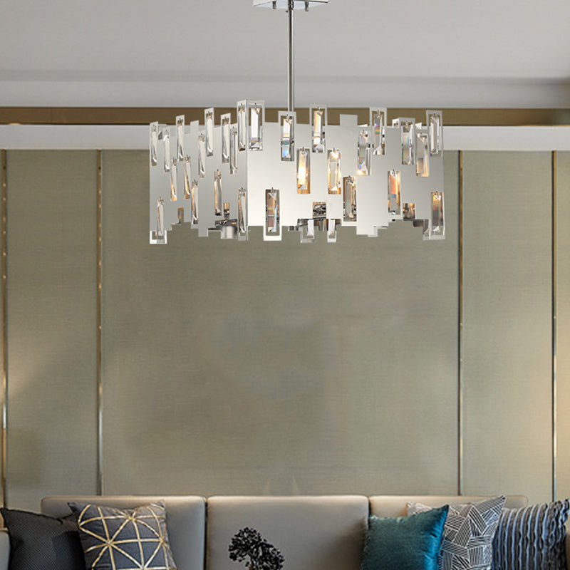 Adjustable 6-Light Chrome Chandelier With Cubic Crystals For Modern Interiors