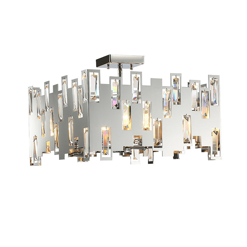Contemporary 6-Lights Cubic Crystal Ceiling Chandelier - Chrome Finish with Adjustable Rod