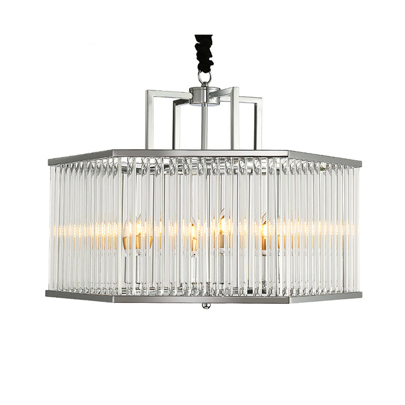 Contemporary 6-Light Chandelier Pendant With Clear Glass Shade & Chrome Finish