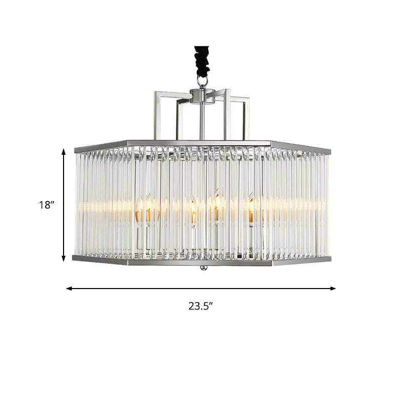 Contemporary 6-Light Chandelier Pendant With Clear Glass Shade & Chrome Finish
