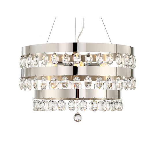 Contemporary Silver Chandelier Pendant - Crystal Multi-Layer Suspension Lamp 5 Lights Ideal For