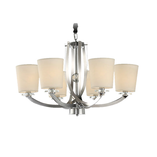 6-Light Silver Cylinder Chandelier with Fabric Shade - Simple Iron Pendant Lighting Fixture