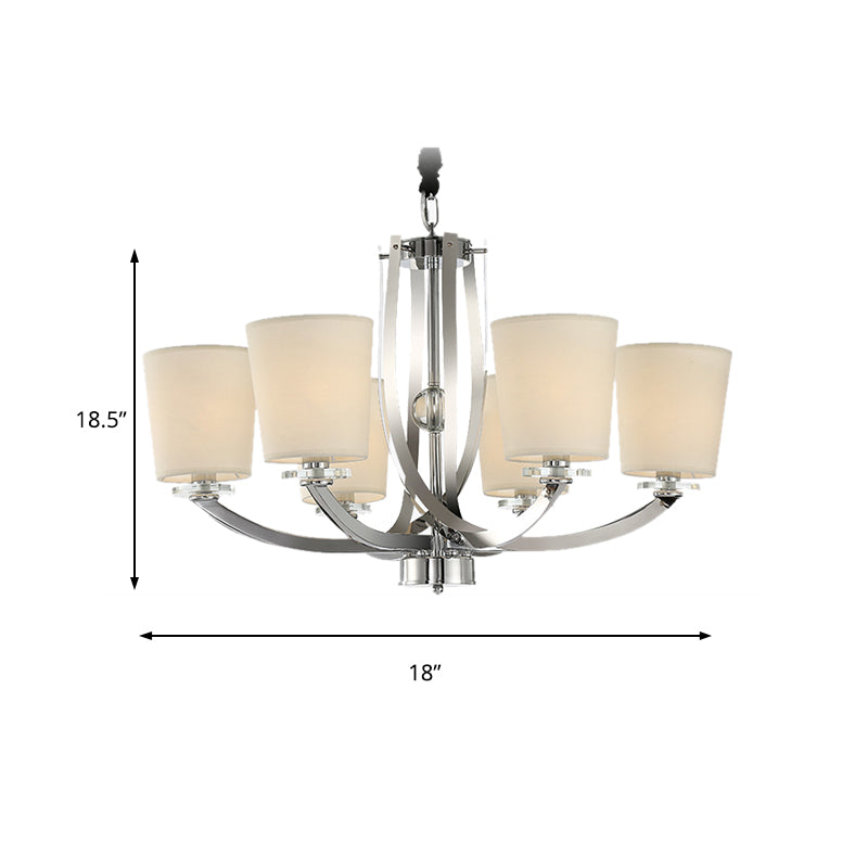 Silver Cylinder Chandelier - Elegant 6-Light Iron Pendant Fixture With Fabric Shade