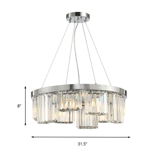 Round Crystal Chandelier with 10 Lights - Elegant Chrome Pendant for Living Room Ceiling