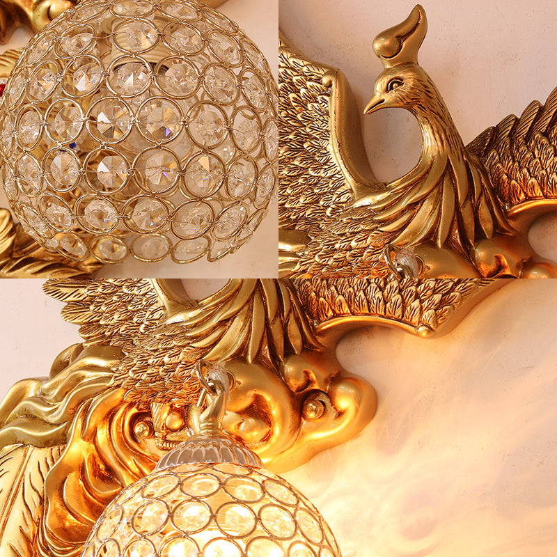 Phoenix Sconce Lighting Resin Wall Lamp With Crystal Dome Shade - Lodge Style Gold Finish