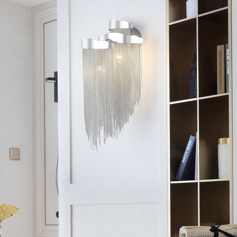 Modern Aluminum Tassel Wall Sconce With 3 Lighting Options In Silver/Gold For Bedside