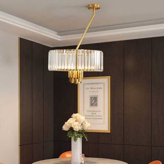 Modern Crystal Pendant Chandelier With Clear Drum Shade And Gold Finish (3/4/6 Lights) 3 /
