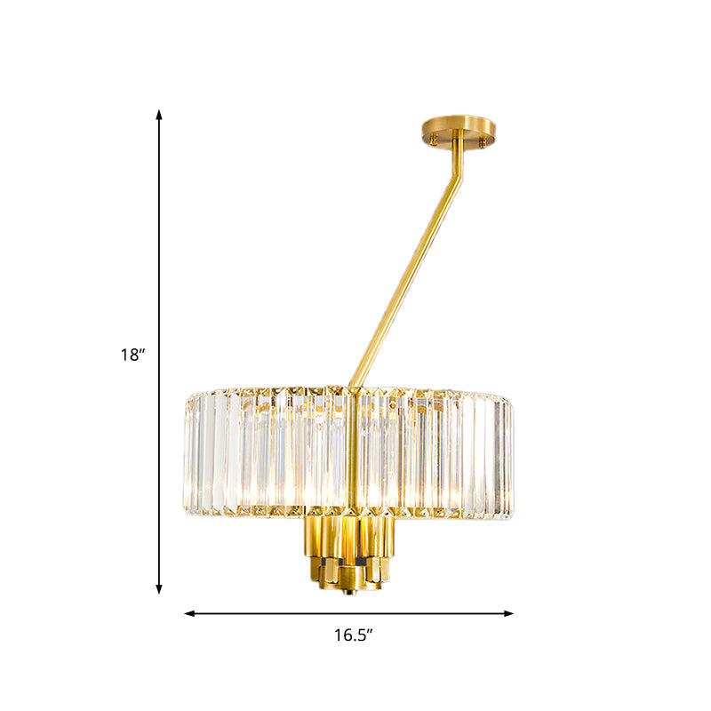 Modern Gold Finish Crystal Pendant Drum Chandelier - 3/4/6 Lights