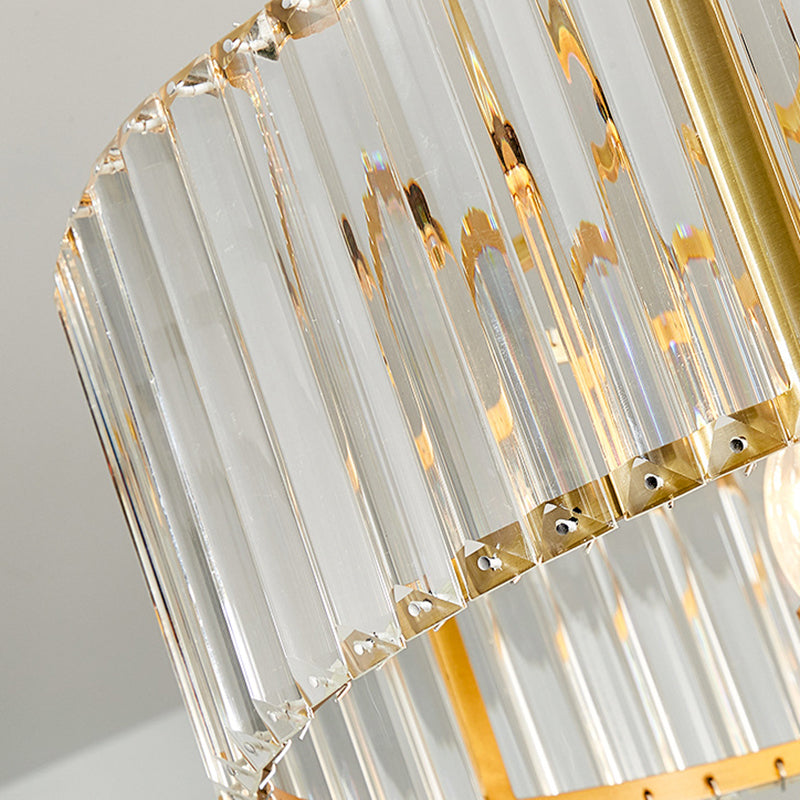 Modern Crystal Pendant Chandelier With Clear Drum Shade And Gold Finish (3/4/6 Lights)