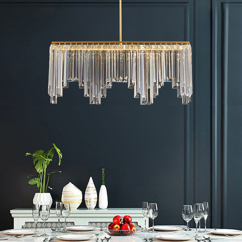 Modern Gold Linear Crystal LED Chandelier Lamp - 24.5"/32" Wide Pendant Lighting for Living Room
