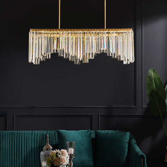 Modern Gold Linear Crystal LED Chandelier Lamp - 24.5"/32" Wide Pendant Lighting for Living Room