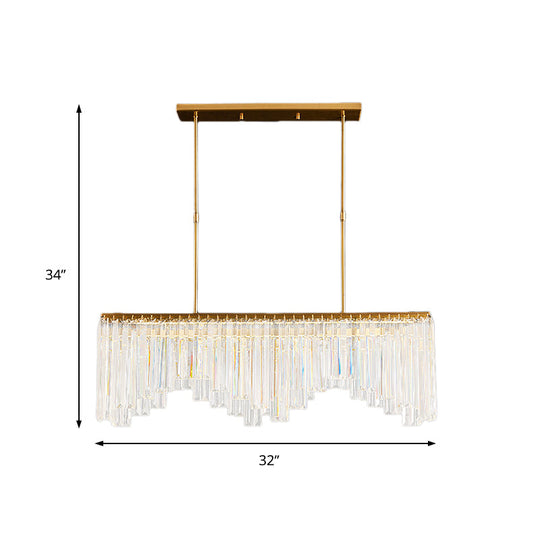 Modern Golden Linear Chandelier With Clear Crystal Led Pendant Lighting - Ideal For Living Room