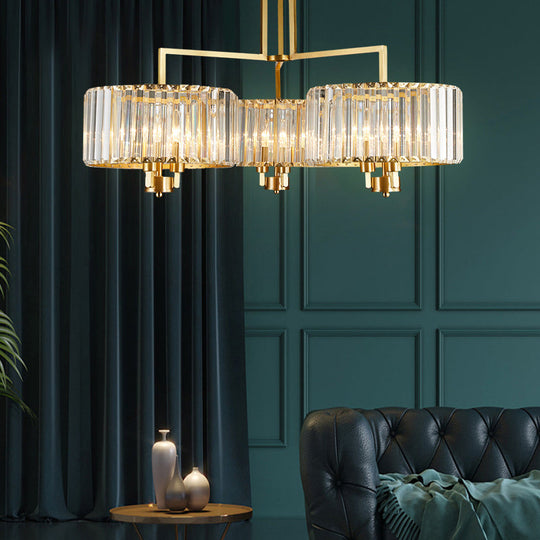 Contemporary Gold Drum Chandelier with Clear Crystal - 3/6/9 Head Suspension Light for Living Room