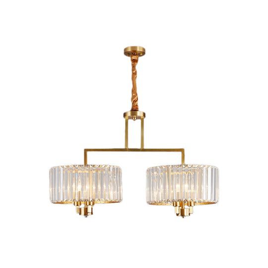 Contemporary Gold Drum Chandelier - Clear Crystal 3/6/9 Heads Living Room Lighting