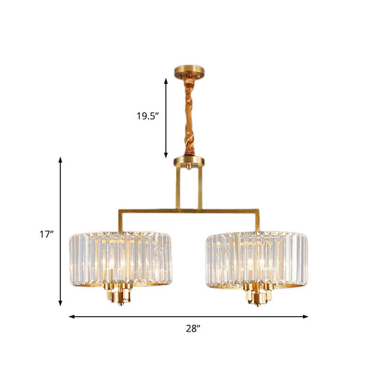 Contemporary Gold Drum Chandelier - Clear Crystal 3/6/9 Heads Living Room Lighting