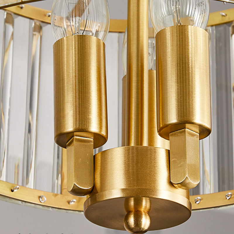 Contemporary Gold Drum Chandelier with Clear Crystal - 3/6/9 Head Suspension Light for Living Room