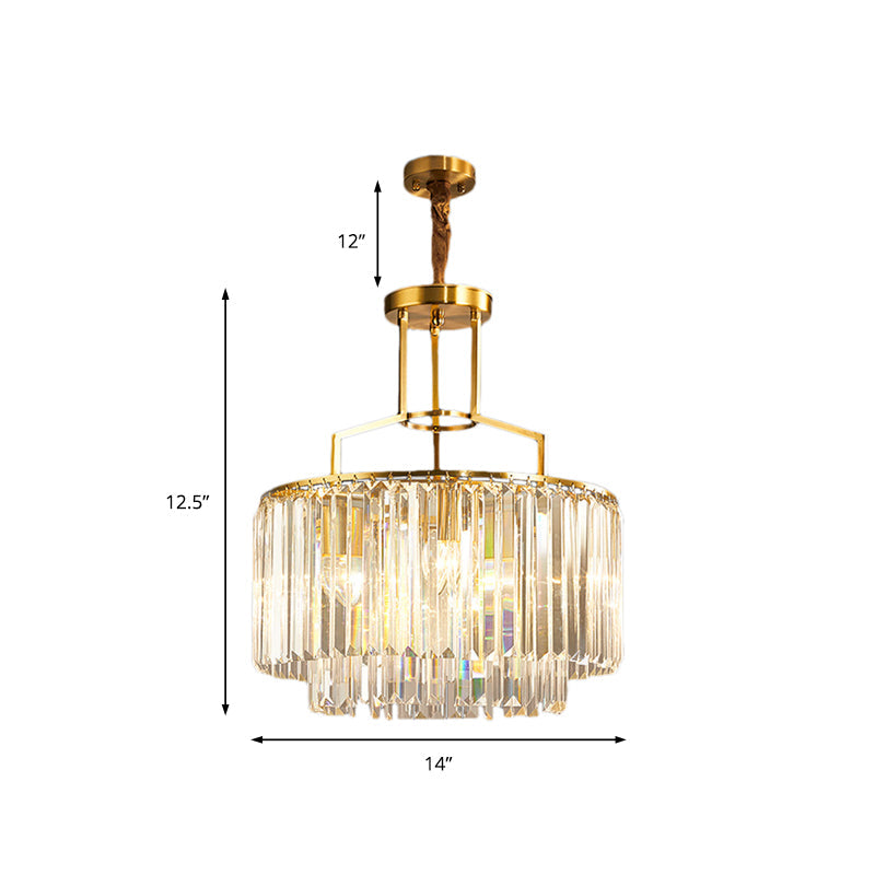 2-Tier Clear Crystal Prism Pendant Chandelier in Modern Gold Design - 3/5/8 Lights