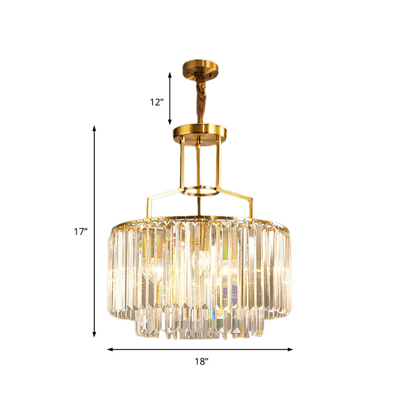 2-Tier Clear Crystal Prism Pendant Chandelier in Modern Gold Design - 3/5/8 Lights