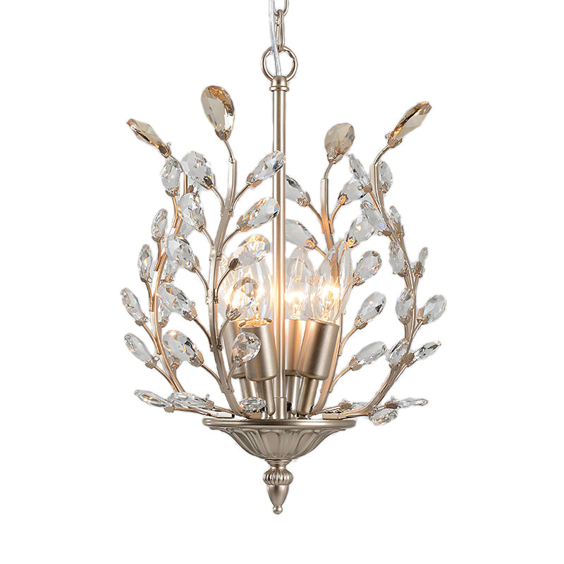 Vintage Clear Teardrop Crystal Chandelier Lamp - Leaf Design, 4 Lights - Champagne Ceiling Hanging Light
