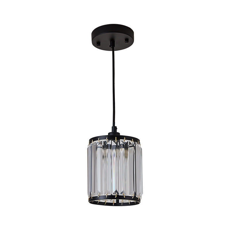 Modern Black Cylinder Pendant Lamp with K9 Crystal for Dining Room