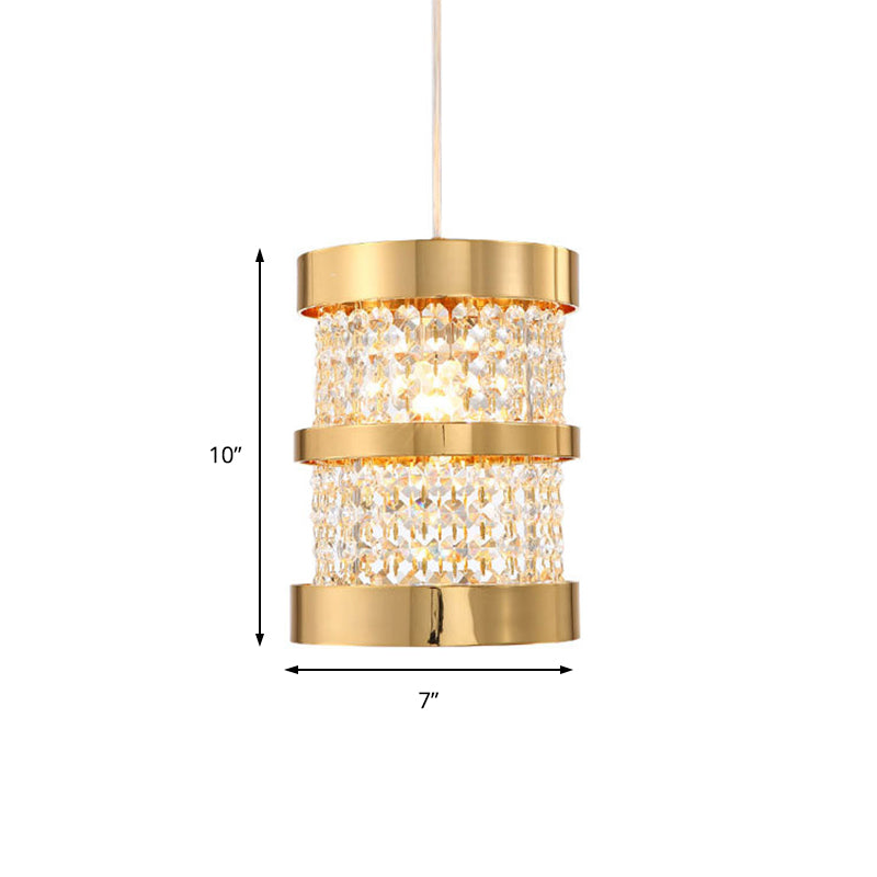 Black/Gold Cylinder Pendant Light: Modern Metal Ceiling Fixture with Crystal Beaded Strand
