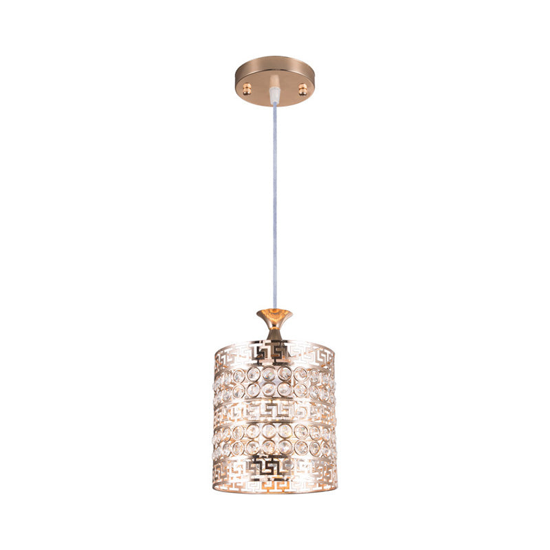 Vintage Gold Metal Cylinder Hanging Light With Crystal Accent - 6/7 Dia 1 Ceiling