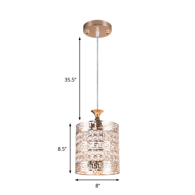 Vintage Gold Metal Cylinder Hanging Light With Crystal Accent - 6/7 Dia 1 Ceiling
