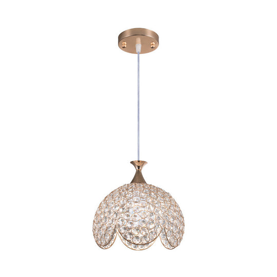 Contemporary Clear Crystal Pendant Light With Gold Ruffled Edge - 1 Dome Suspension Lamp (8/10/12 W)