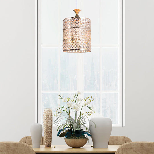 Modernist Golden Cylinder Pendant Ceiling Light With Crystal Decoration 6/7 Width Gold / 8