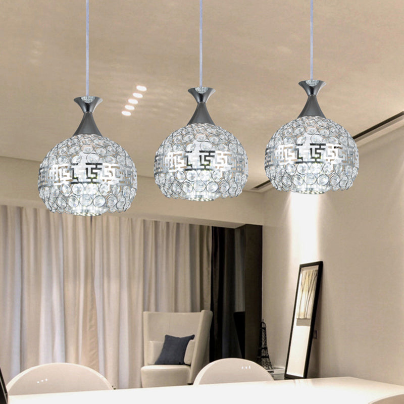 Clear Crystal & Metal Dome Pendant Lamp - Chrome Finish 8/10/12 Wide Modernist Style / 8