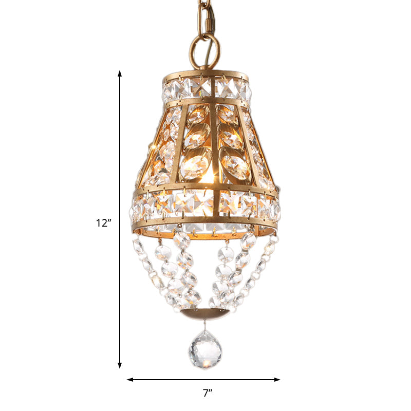Vintage Style Teardrop Ceiling Pendant Lamp with Crystal Suspension for Corridor - Brass Finish