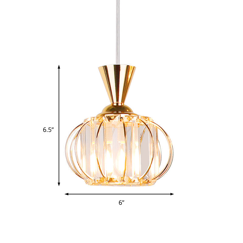 Modern Crystal Prism Pendant Light With Lantern Shade In Black/Gold For Bedroom