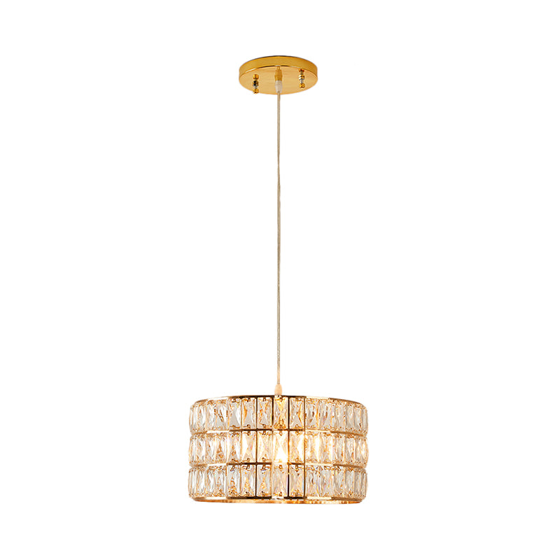 Golden Drum Crystal Hanging Lamp - Modern 1-Light Fixture for Dining Table