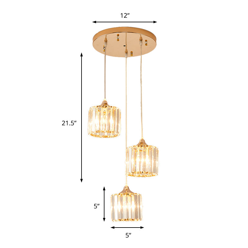 Modern Gold Crystal Prism Pendant Light Fixture with Round Canopy - Stylish Ceiling Hanging Light