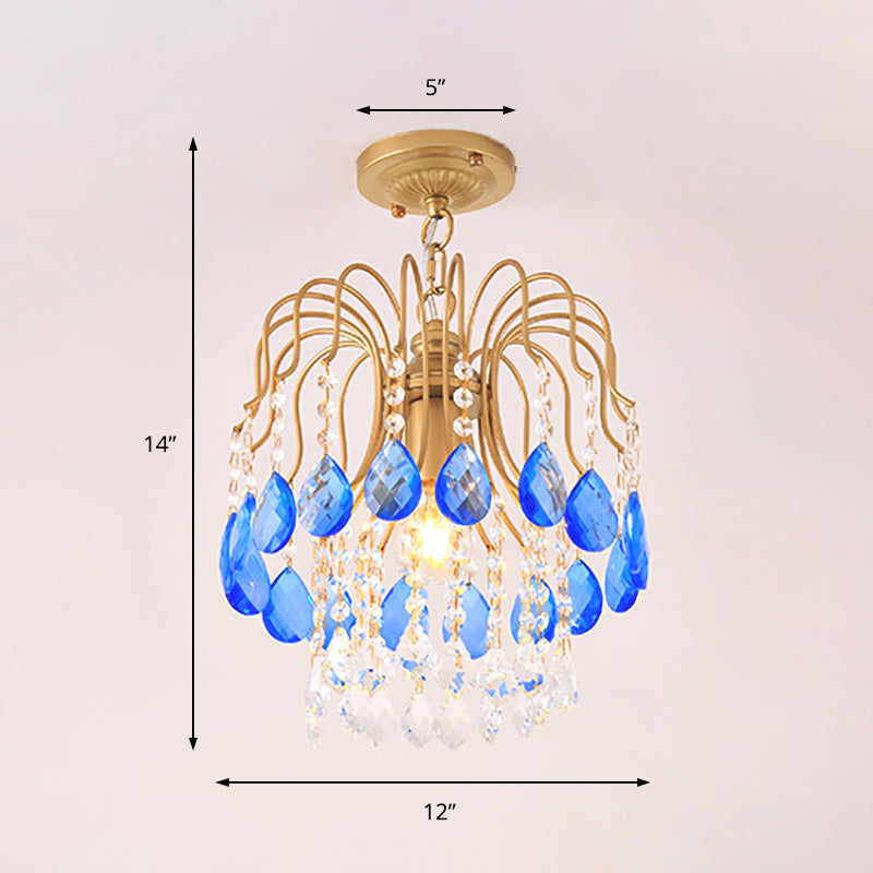 Modern Crystal Beaded Pendant Light with Gold Strand - Ideal Balcony Hanging Lighting