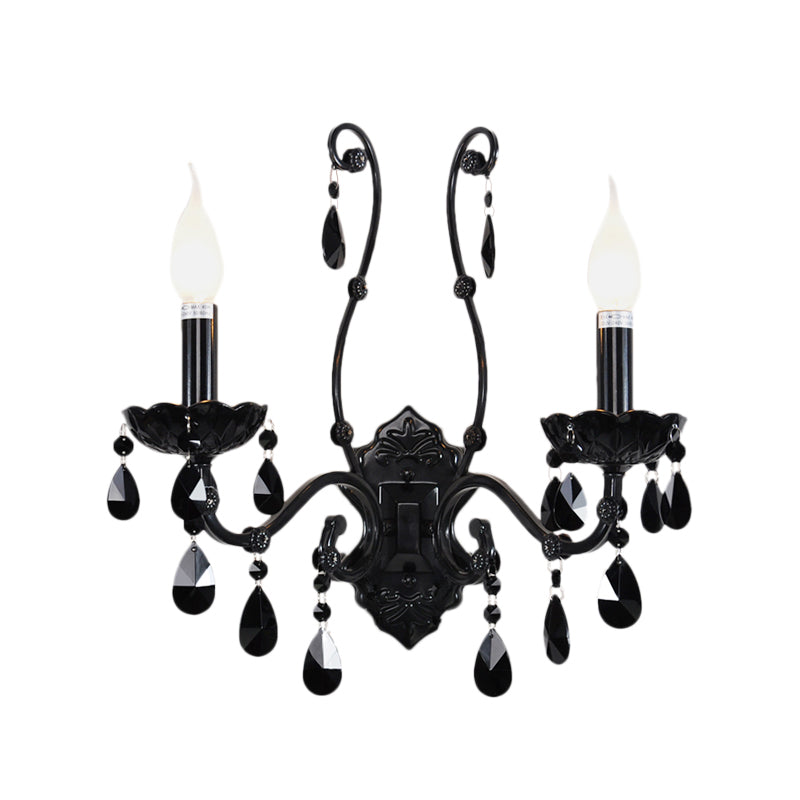 Modern Crystal Sconce In Polished Black: 1/2-Light Cone Wall Mount With Optional Shade For Living