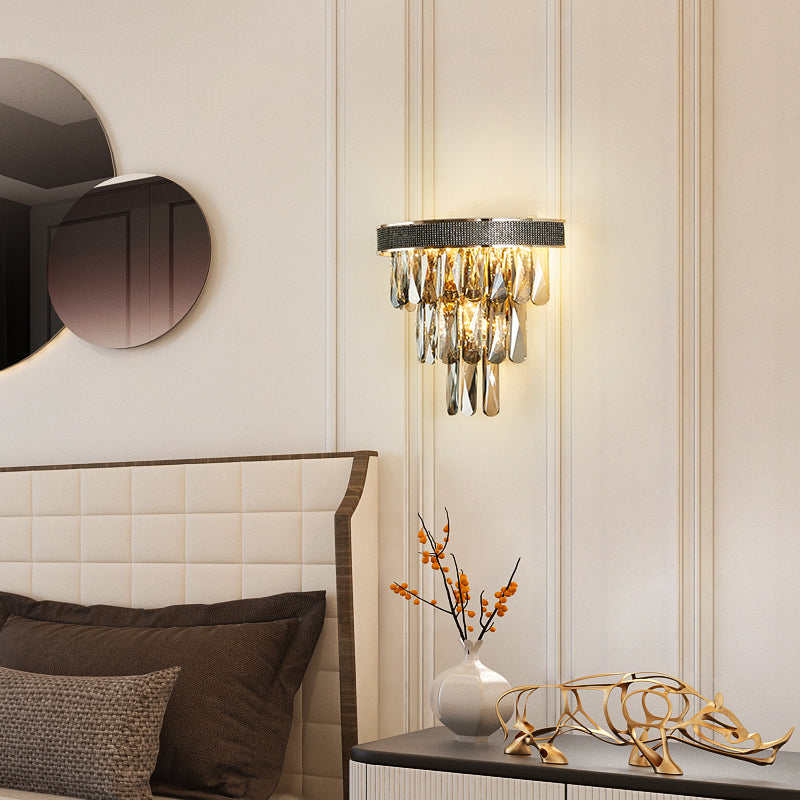 Smoke Grey Led Crystal Block Wall Sconce: Modern Lighting For Living Room Gray