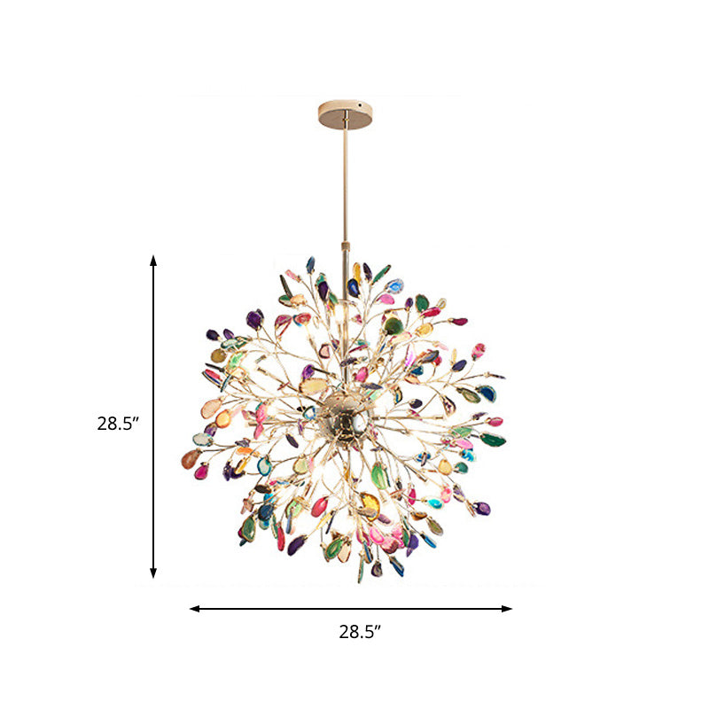 Contemporary Gold Flower Chandelier With Multi-Agate Lights - Hanging Ceiling Fixture