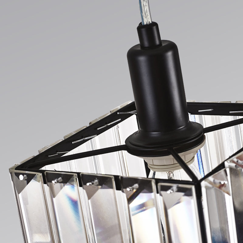 Contemporary Black Crystal Pendant Lamp - Cubic Dining Room Ceiling Light