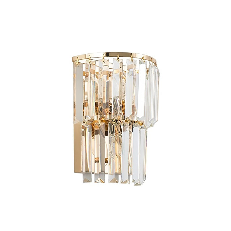 Contemporary 2-Light Crystal Block Wall Lamp: Elegant Clear Sconce For Dining Room