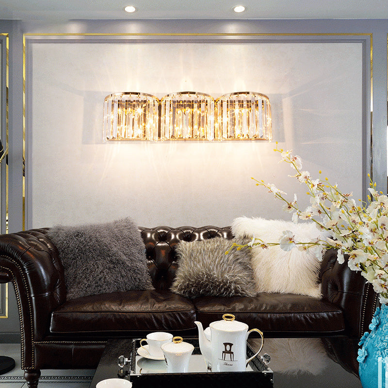 Modern Gold Led Wall Light With Clear Crystal Block - Linear Sconce