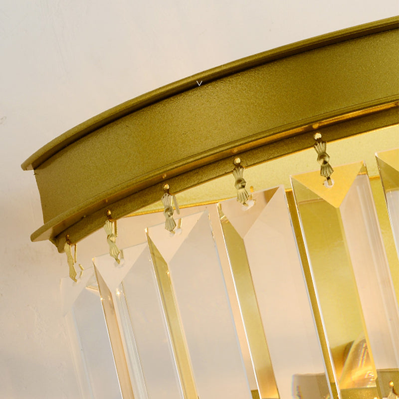 Modernist Style Gold Wall Lamp With Clear Faceted Crystal And 2 Bulbs - Elegant Light Fixture