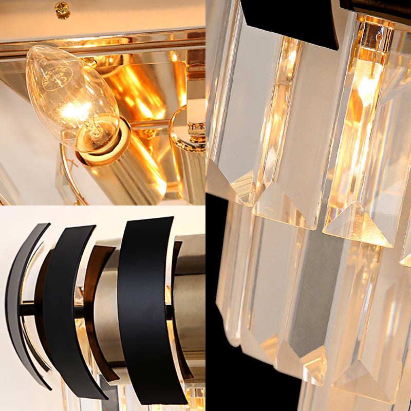Modern Gold Wall Sconce With Clear Crystal Layered Bulbs - Corridor Lighting Fixture