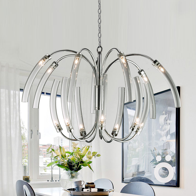 Contemporary Curved Tube Chandelier Lamp - Clear Glass 16/24 Lights Chrome Fixture 16 /